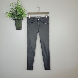 American Eagle Jegging Mid Rise Green Sateen Skinny Super Stretch Jeans AE 4 Y2K